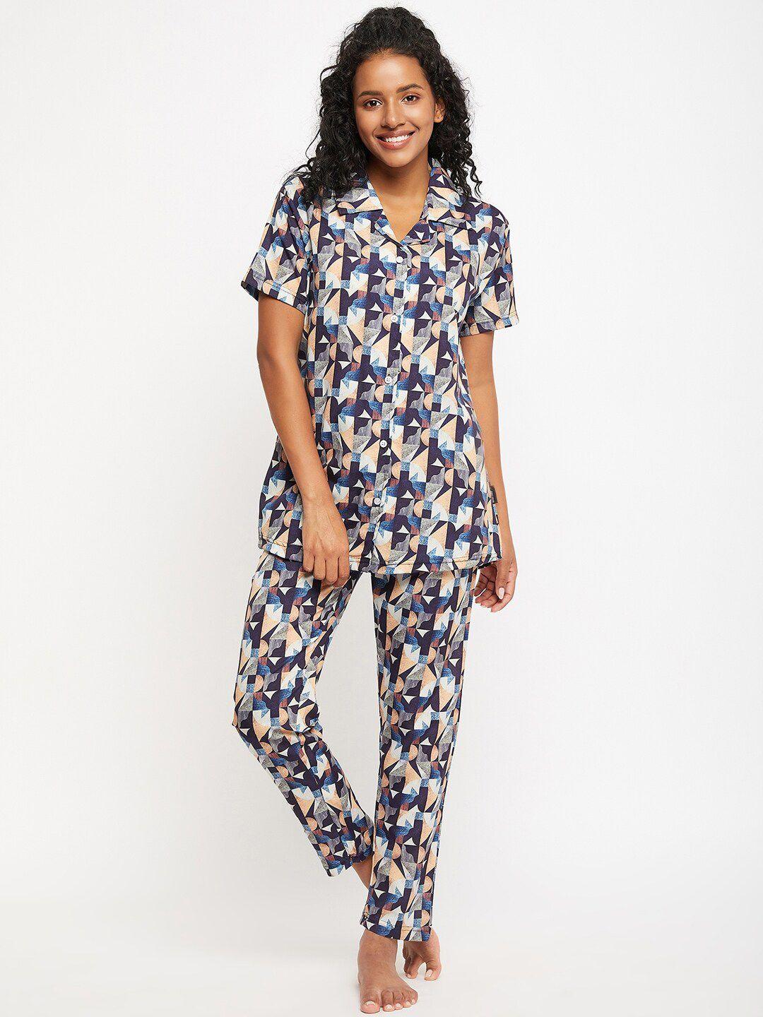 firstkrush abstract printed pure cotton night suit