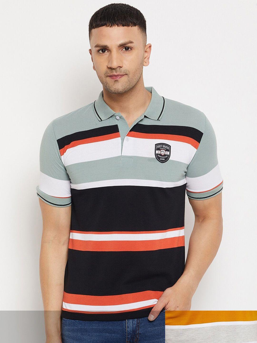 firstkrush men 2 striped polo collar applique t-shirt
