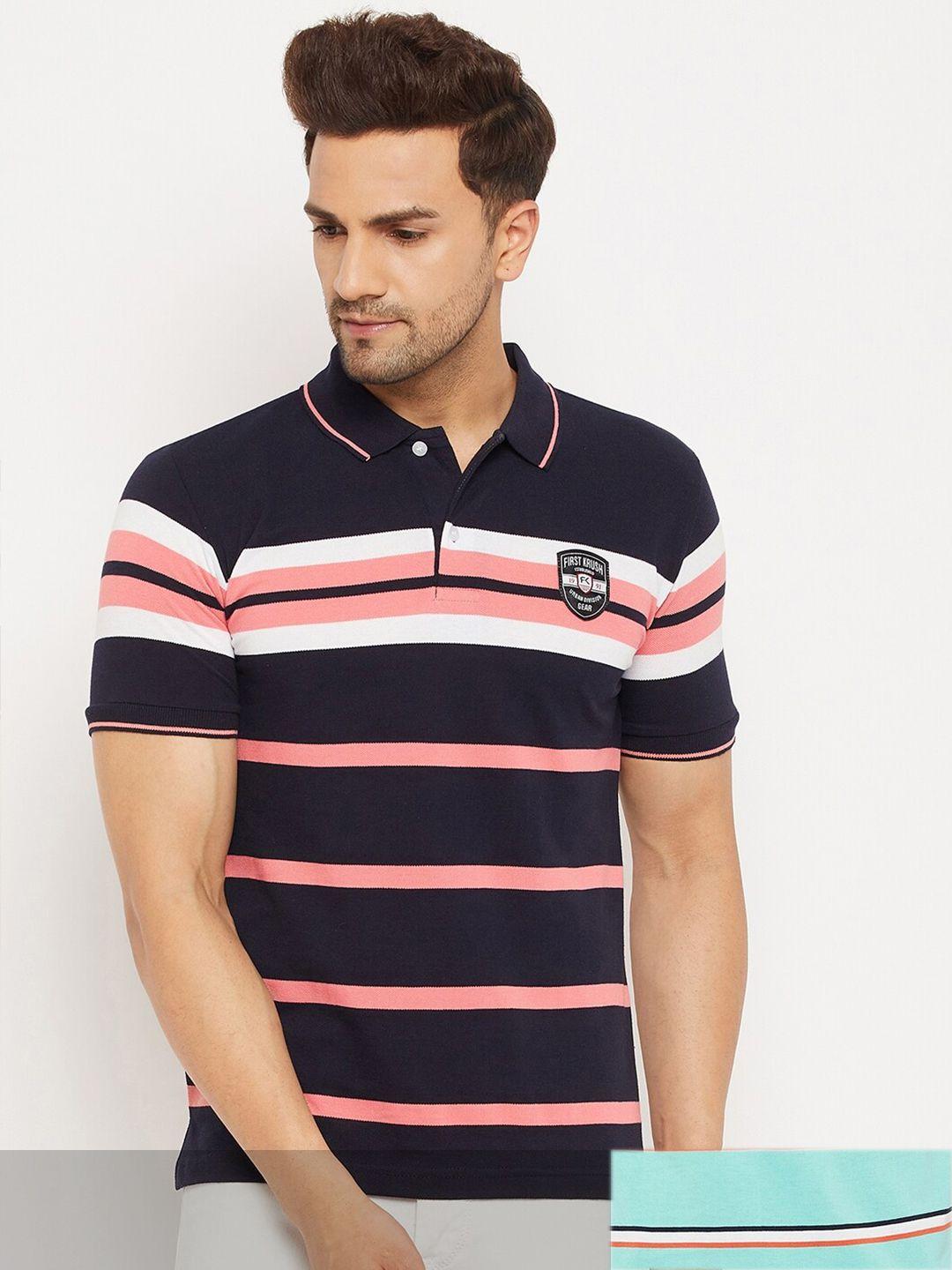 firstkrush men 2 striped polo collar applique t-shirt