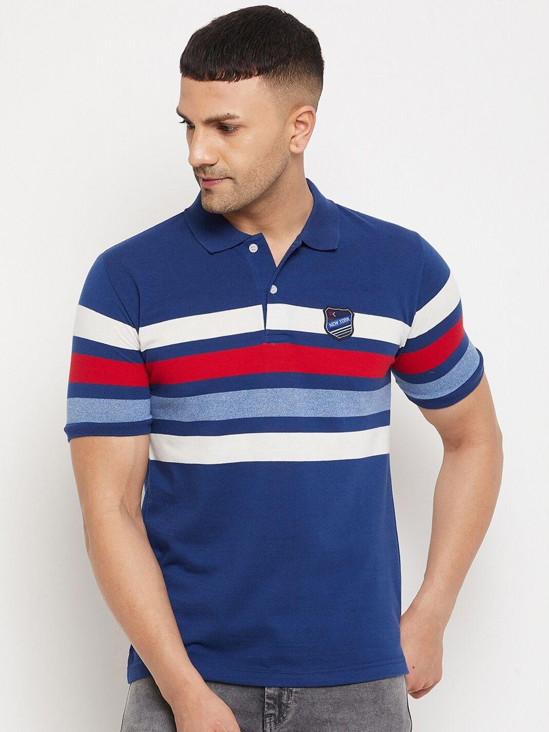 firstkrush men blue striped polo collar cotton t-shirt
