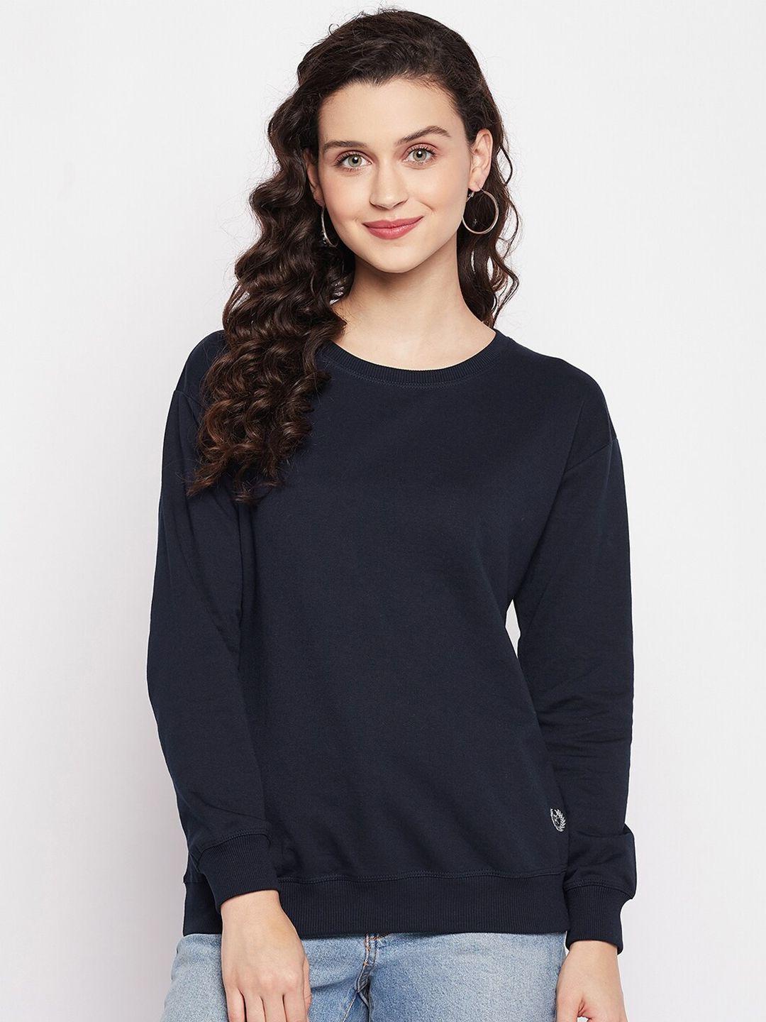 firstkrush women navy blue round neck cotton sweatshirt