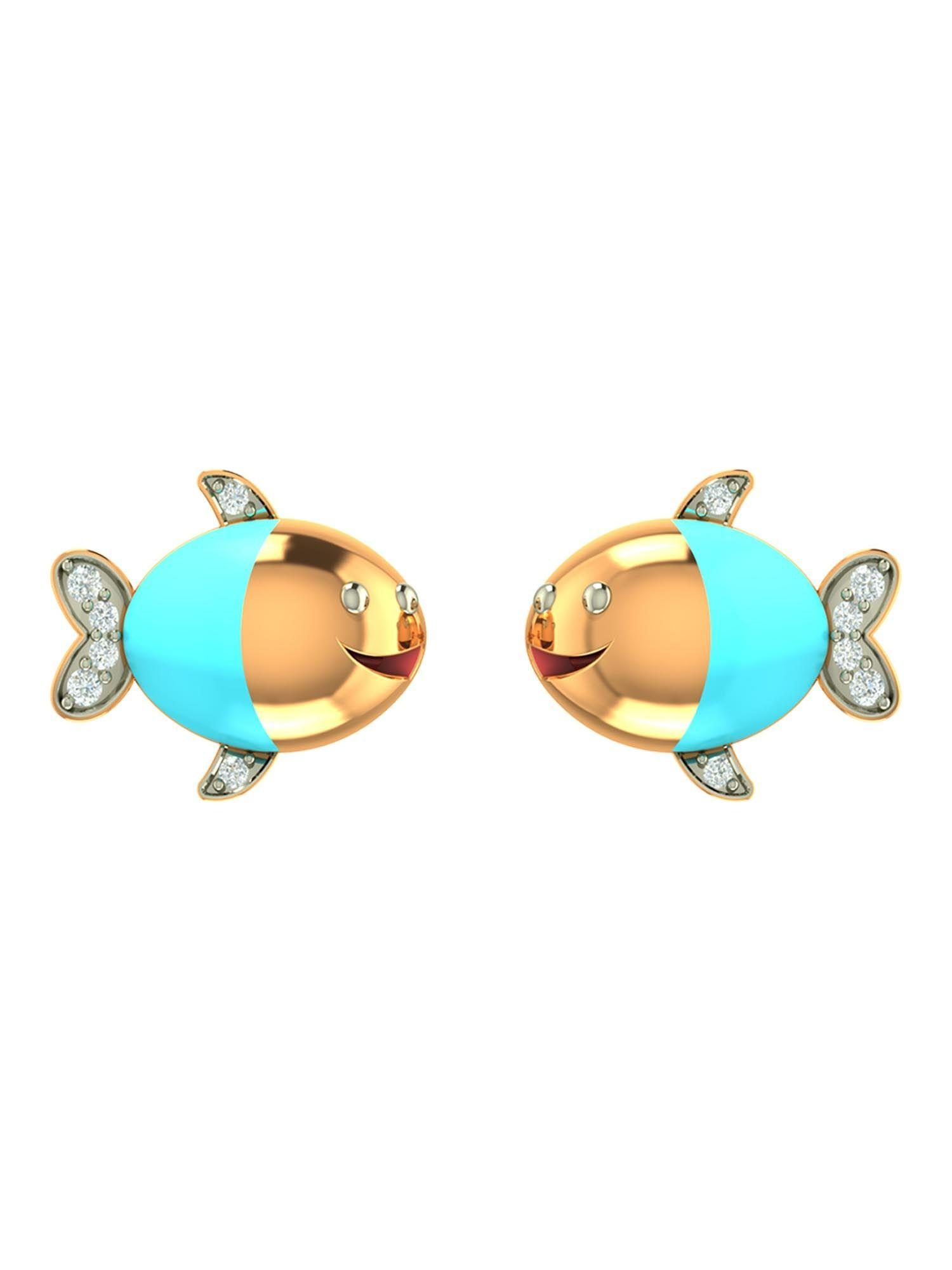 fish design stud gold earrings with gold screw