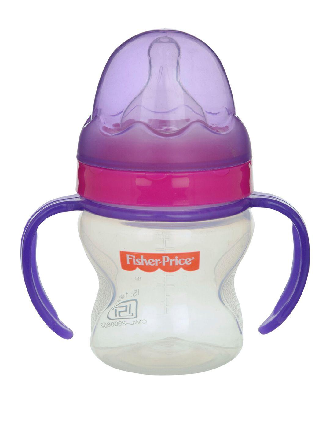 fisher-price transparent & purple wide neck feeding bottle- 150 ml