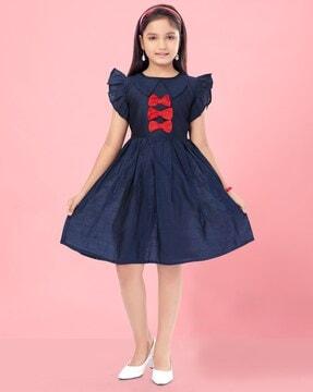 fit & flare dress with bow applique