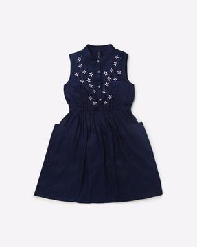 fit & flare dress with embroidered yoke