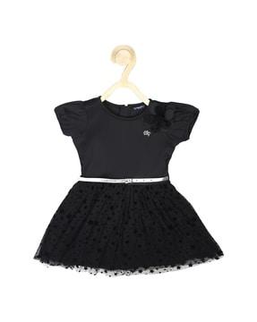 fit & flare tulle dress with flower applique