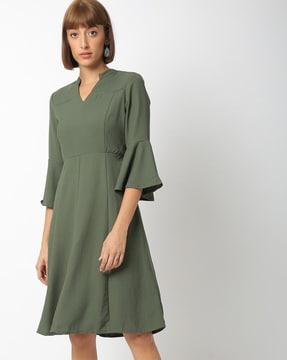 fit & flare dress with bell sleeves