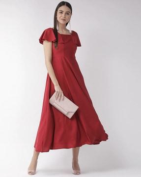 fit & flare dress with cape-sleeves