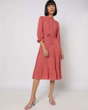 fit & flare dress with front tie-up