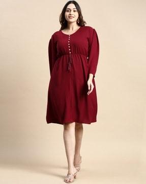 fit & flare dress with full-length sleeves