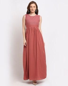 fit & flare dress with lace yoke