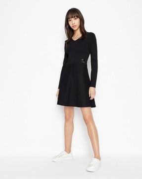 fit & flare dress with logo patch