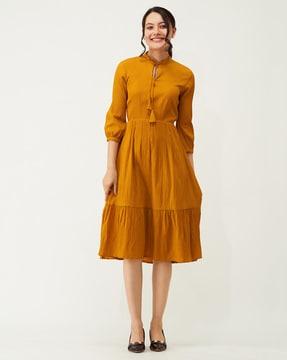 fit & flare dress with mandarin collar