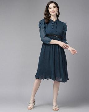 fit & flare dress with neck tie-up