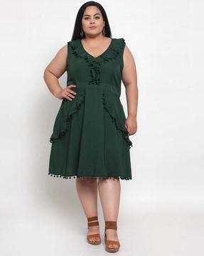 fit & flare dress with pom-poms