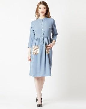 fit & flare dress with printed patch pockets