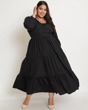 fit & flare dress with puffed-sleeves