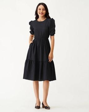 fit & flare dress with round neck