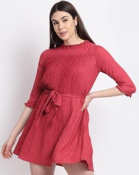 fit & flare dress with ruffle neck