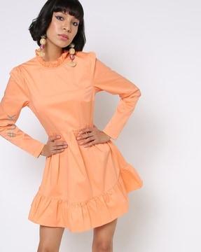fit & flare dress with ruffle neck