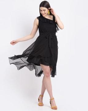 fit & flare dress with ruffle overlay