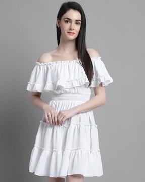 fit & flare dress with ruffled detail