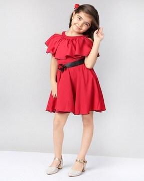 fit & flare dress with ruffled overlay