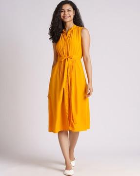 fit & flare dress with tie-up waist