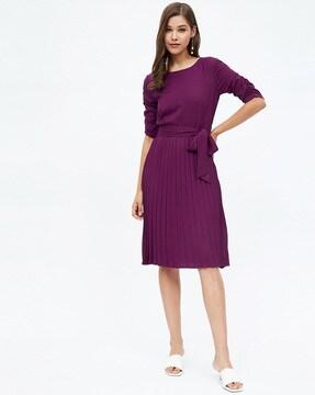 fit & flare dress with waist tie-up