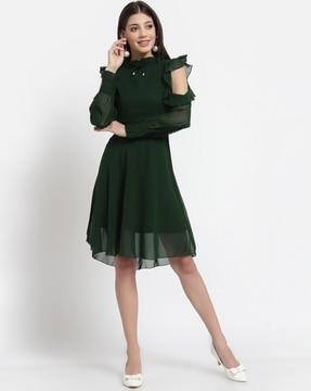 fit & flared dress with bishop sleeves