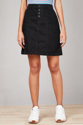 fit above knee denim womens casual skirt - black