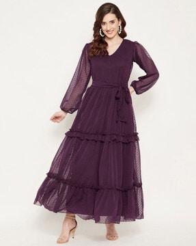 fit and flare dress with bishop sleeves