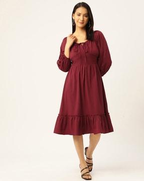 fit and flare dress with neck tie-up
