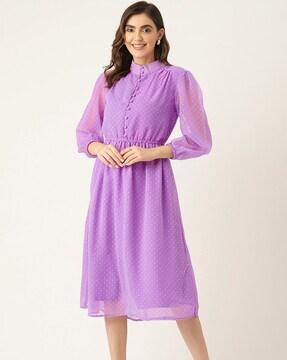 fit and flare dress with puff sleeves
