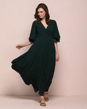 fit and flare dress with ruffled sleeves