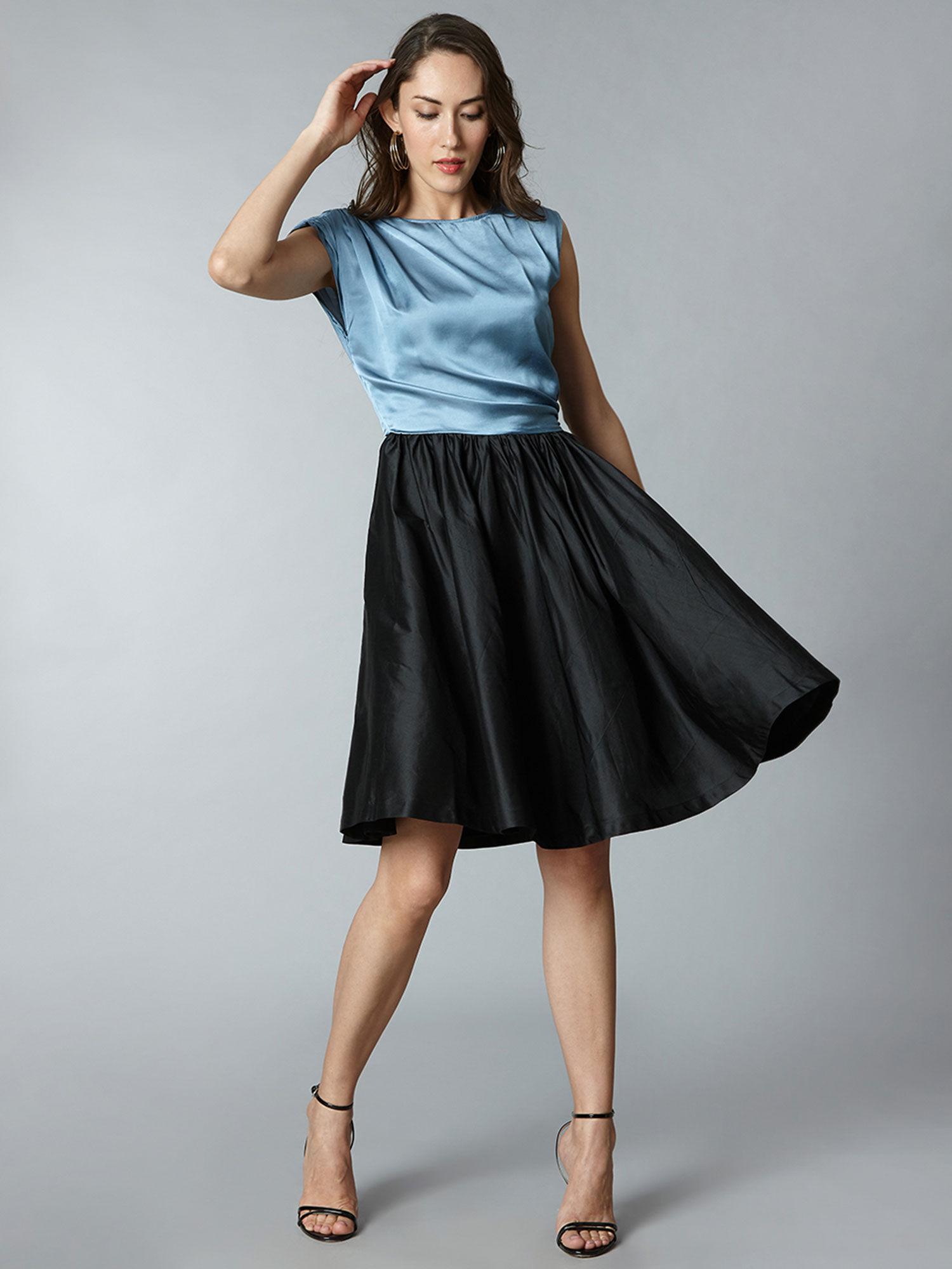 fit and flare silk dress - color block