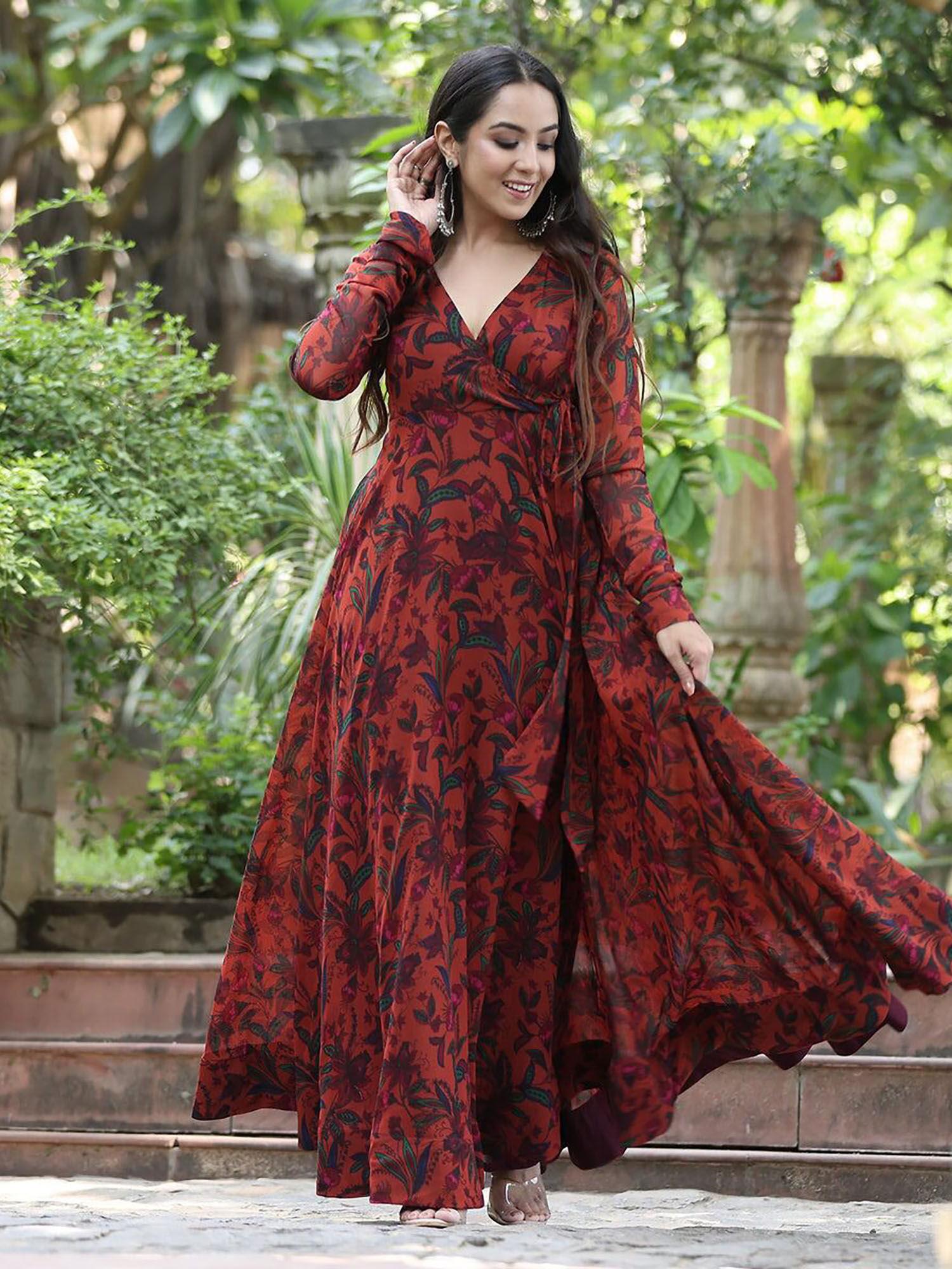 fit and flared angrakha style maxi dress