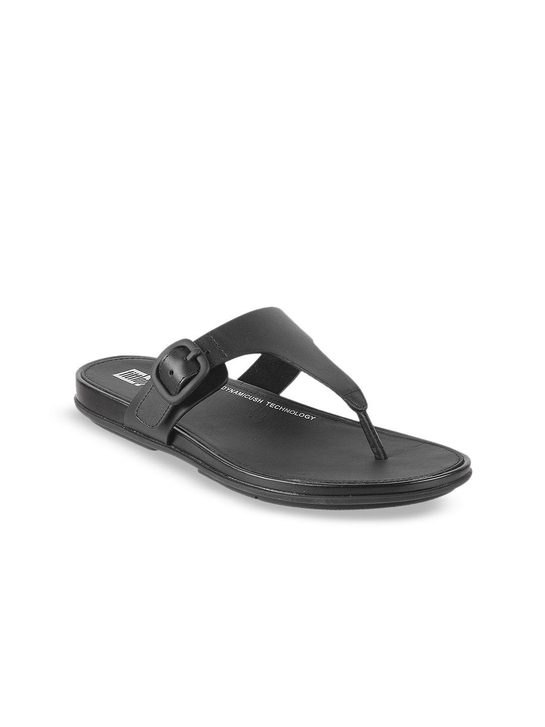 fitflop women black striped t-strap flats with buckles