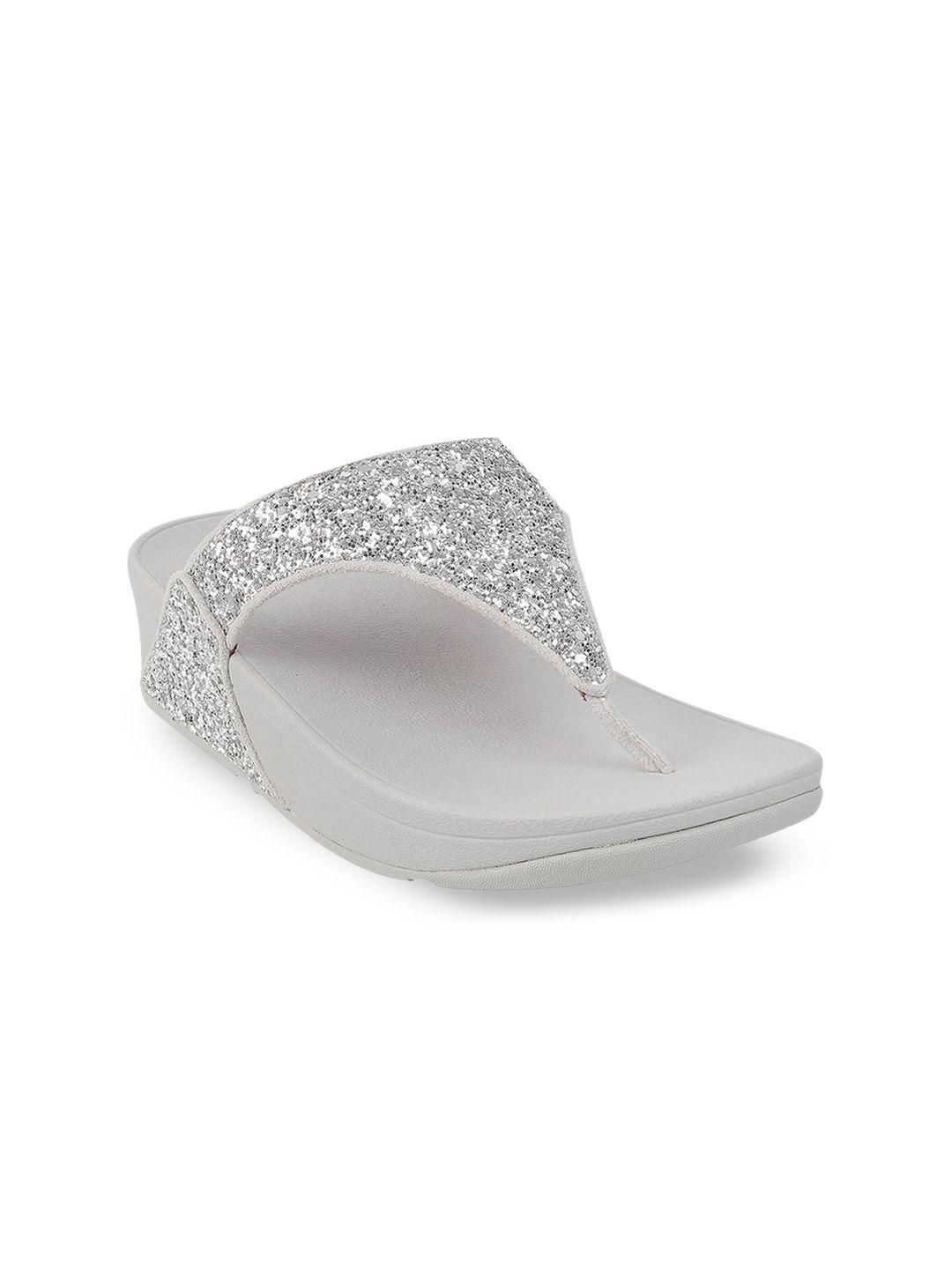 fitflop women silver-toned t-strap flats