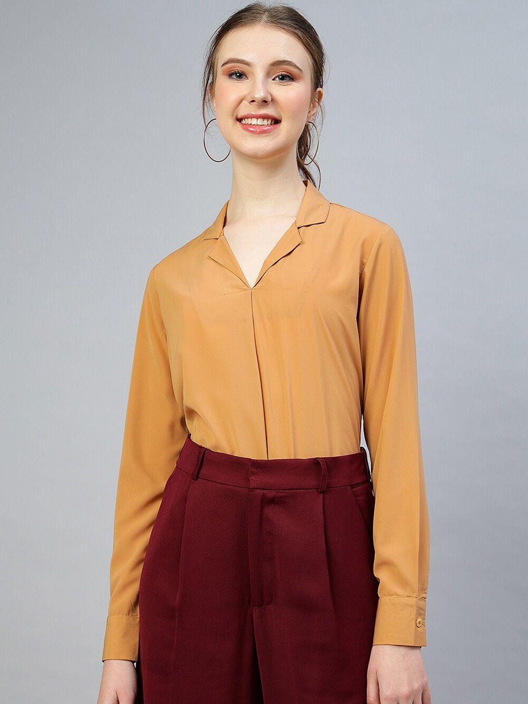 fithub beige roll-up sleeves shirt style top