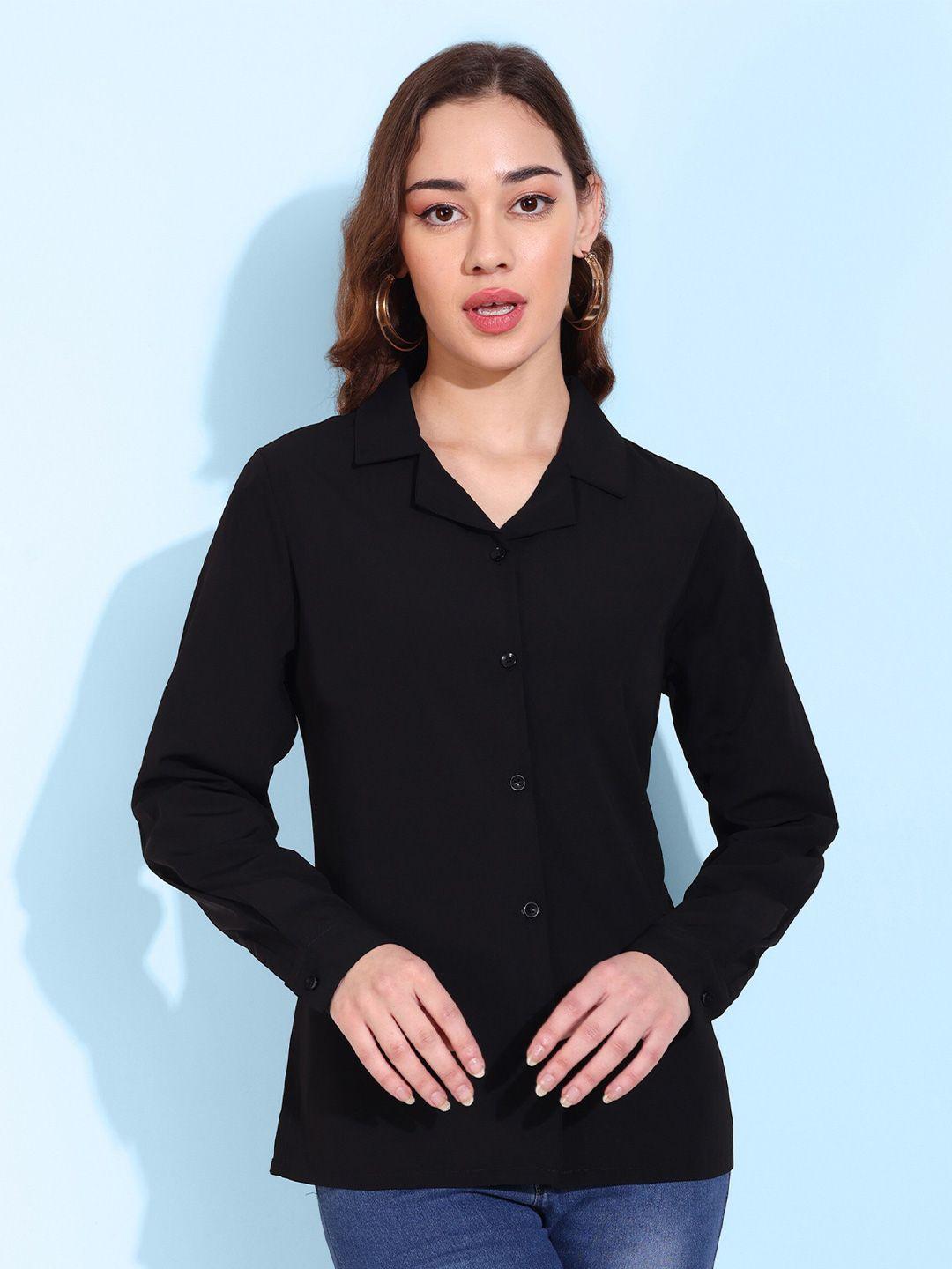 fithub women black smart opaque semiformal shirt