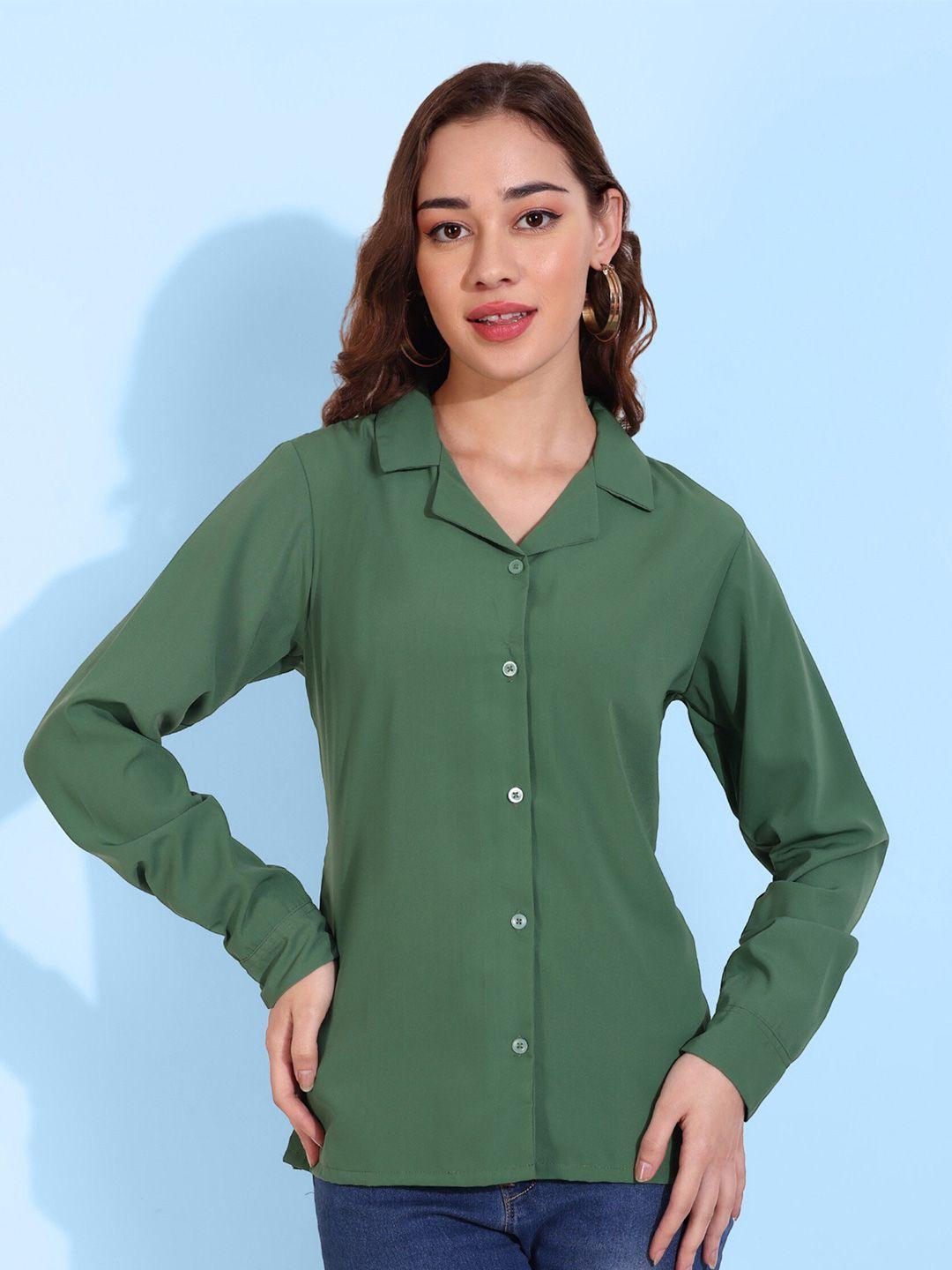 fithub women green smart opaque semiformal shirt