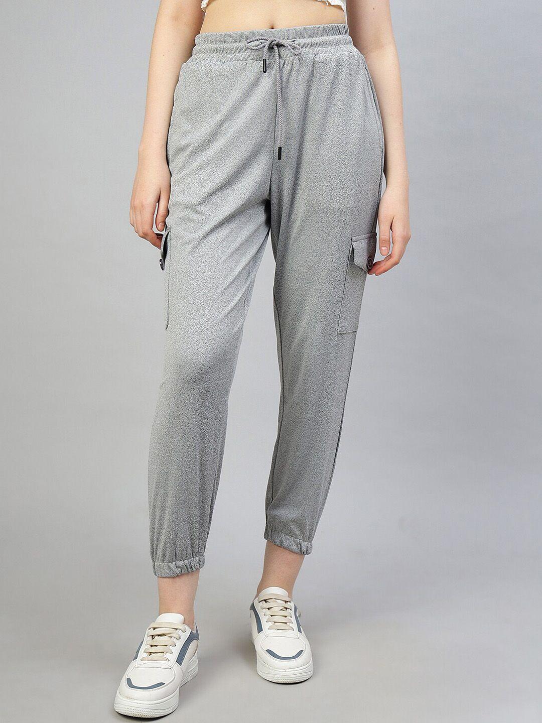 fithub women grey melange comfort high-rise lint free cargos trousers