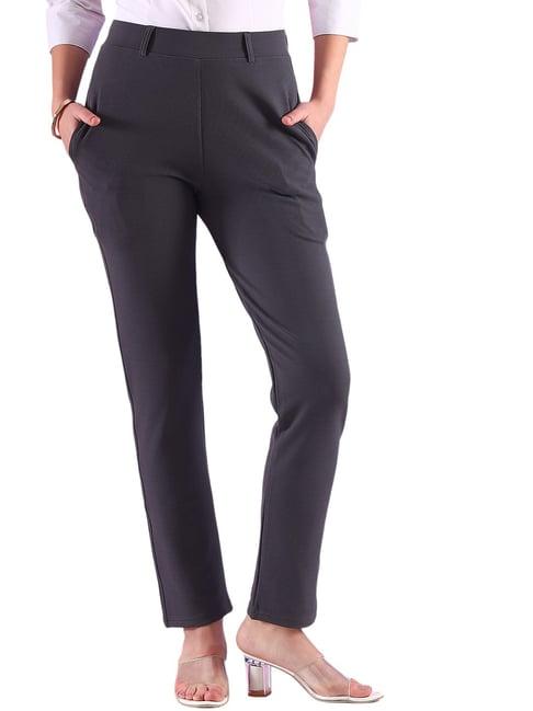 fithub dark grey slim fit high rise trousers