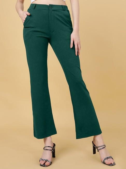 fithub green relaxed fit high rise bootcut trousers