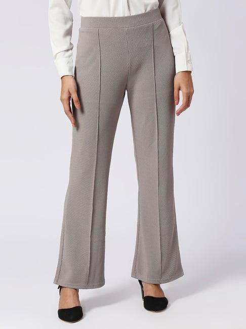 fithub grey relaxed fit high rise bootcut trousers