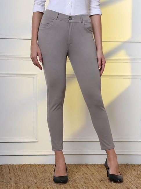 fithub grey slim fit high rise formal trousers