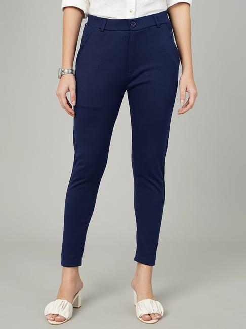 fithub navy skinny fit high rise trousers