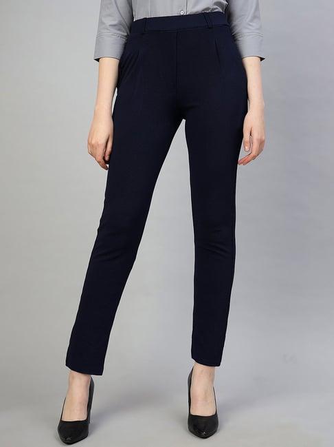 fithub navy slim fit high rise trousers