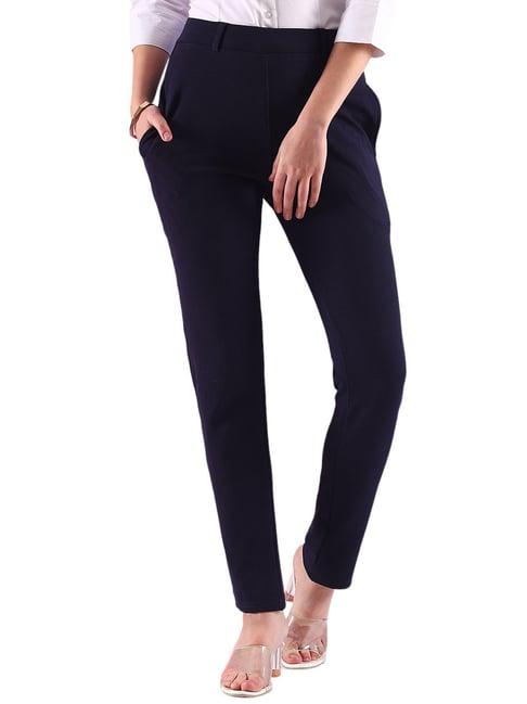 fithub navy slim fit high rise trousers